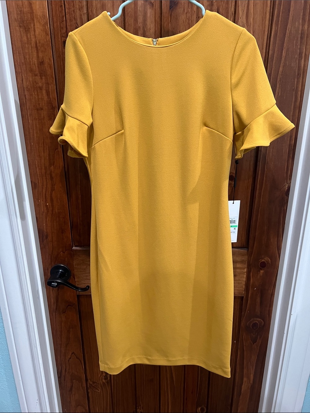Calvin Klein Mustard Yellow Ruffle Sleeve Mini Dress